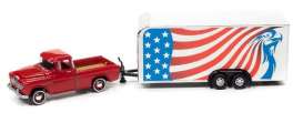 Chevrolet  - Cameo with Enclosed Car Traile 1955 red - 1:64 - Johnny Lightning - SP200A - JLSP200A | The Diecast Company