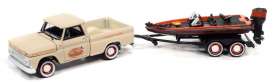 Chevrolet  - Stepside Pickup with Bass Boat 1965 beige/orange/black - 1:64 - Johnny Lightning - SP203A - JLSP203A | The Diecast Company