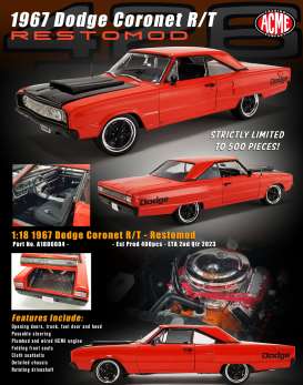 Plymouth  - Coronet R/T Restomod 1967 red/black - 1:18 - Acme Diecast - 1806604 - acme1806604 | The Diecast Company