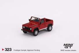 Land Rover  - Defender 90 pick-up masai red/white - 1:64 - Mini GT - 00323-L - MGT00323lhd | The Diecast Company