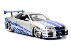 Nissan  - Skyline GT-R R34 F&F 2002 silver/blue - 1:32 - Jada Toys - 97184 - jada97184 | The Diecast Company