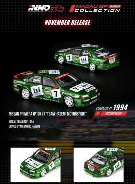 Nissan  - Primera (P10) #7 1994 green/white - 1:64 - Inno Models - IN64P10MGP20HS - in64P10MGP20HS | The Diecast Company