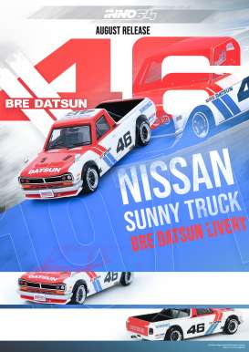 Datsun  - Sunny Hakatora pick-up #46 2021 red/white/blue - 1:64 - Inno Models - in64-HKT-BRE46 - in64HKT-BRE46 | The Diecast Company