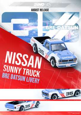 Datsun  - Sunny Hakatora pick-up #35 2021 blue/white/red - 1:64 - Inno Models - in64-HKT-BRE35 - in64HKT-BRE35 | The Diecast Company