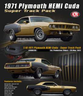 Plymouth  - Hemi Cuda track pack 1971 brown-gold/black - 1:18 - Acme Diecast - 1806126 - acme1806126 | The Diecast Company