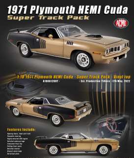 Plymouth  - Hemi Cuda track pack 1971 brown-gold/black - 1:18 - Acme Diecast - 1806126 - acme1806126VT | The Diecast Company