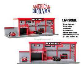 diorama Accessoires - Nismo Garage Diorama 2022 red/grey - 1:64 - American Diorama - 76530 - AD76530 | The Diecast Company