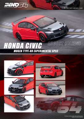 Honda  - Civic Type-RR FD2 Mugen RR 2008 red/black/grey - 1:64 - Inno Models - in64-FD2R-RRES - in64FD2R-RRES | The Diecast Company