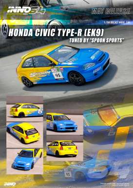 Honda  - Civic Type R EK9 *Spoon Sports yellow/blue - 1:64 - Inno Models - in64-EK9Sp - in64EK9SP | The Diecast Company