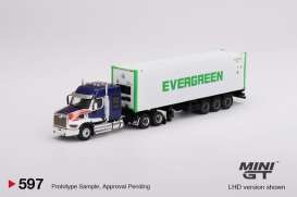 Western Star  - 49X W/ 40ft Container blue/white/green - 1:64 - Mini GT - 00597-L - MGT00597lhd | The Diecast Company