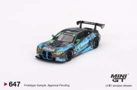 BMW  - M4 GT3 2023 black/blue - 1:64 - Mini GT - 00647-L - MGT00647Lhd | The Diecast Company