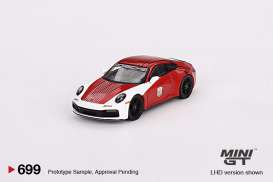 Porsche  - 911 (992) Carrera S 2023 red/white - 1:64 - Mini GT - 00699-L - MGT00699lhd | The Diecast Company