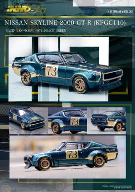 Nissan  - Skyline GT-R green - 1:64 - Inno Models - in64-KPGC110RC-GRN - in64-KPGC110RC-GRN | The Diecast Company