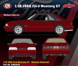 Ford  - Mustang GT 1988 medium cabernet red - 1:18 - Acme Diecast - G1801834 - acmeG1801834 | The Diecast Company