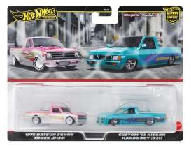 Datsun  - Sunny B120 & Nissan hardbody D pink/white & green - 1:64 - Hotwheels - HRR78 - hwmvHRR78 | The Diecast Company