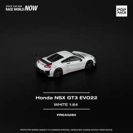 Honda  - NSX GT3 EVO22 white - 1:64 - Pop Race Limited - PR640280 - PR640280 | The Diecast Company